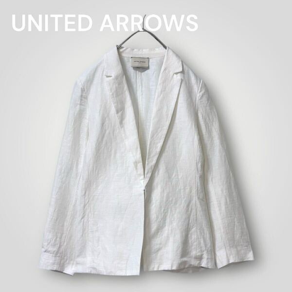 1819 美品【UNITED ARROWS/ユナイテッドアローズ】リネン混 シングルテーラードジャケット M 春夏 オフィスカジュアル 麻