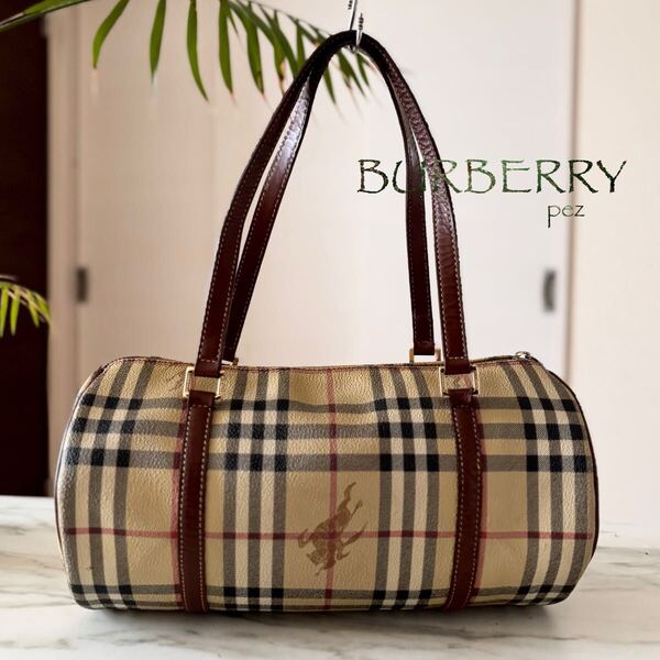 正規品 BURBERRY バーバリー レザートートバッグ*ノバチェック レディース 牛革 本革 ブラウン 茶 ハンド フォーマル