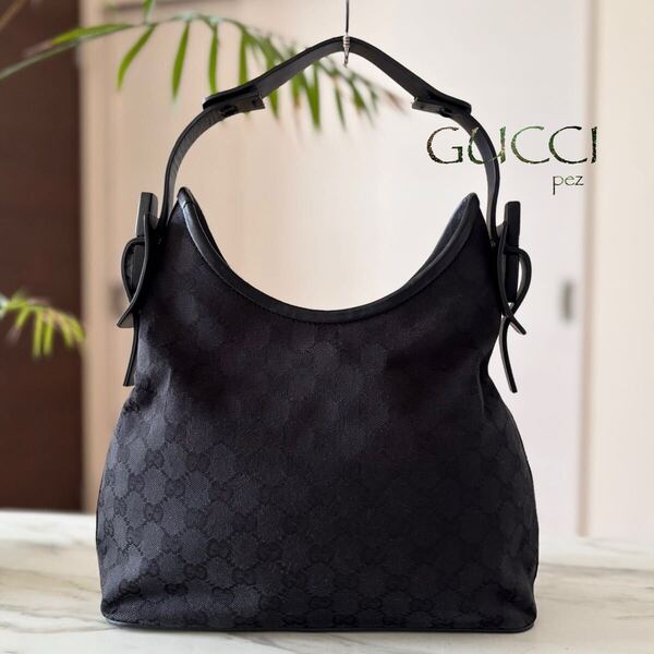 極美品 GUCCI グッチ GG柄 レザートートバッグ*レディース メンズ 本革 牛革 ハンド ブラック 黒 肩掛け ビジネス 通勤