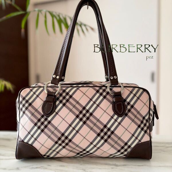 極美品 BURBERRY バーバリー レザートートバッグ ノバチェック レディース 牛革 本革 ブラウン 茶 ピンク ハンド フォーマル ビジネス 通勤