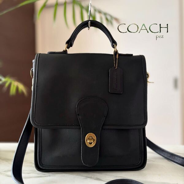 極美品 COACH オールドコーチ 2way レザーショルダーバッグ*レディース メンズ 牛革 本革 肩掛け 斜め掛け ブラック 黒 ターンロック