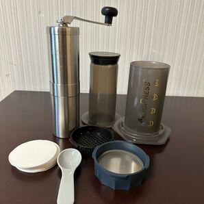 美品◆AeroPress エアロプレス+Fellow Prismo+高級コーヒーミル◆エスプレッソ風抽出可/除菌済み/数回使用