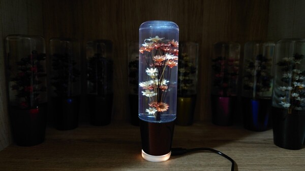 水中花シフトノブLED白イルミネーション15cm ブラウン×ホワイト デコトラ 軽トラ 旧車 街道レーサー ドリフト シフトノブ延長