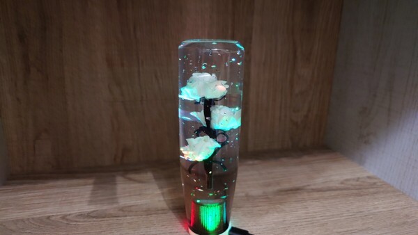 水中花シフトノブ薔薇銀箔LEDイルミネーション15cm 白 デコトラ 軽トラ 旧車 街道レーサー カスタムカー ドリフト シフトノブ延長