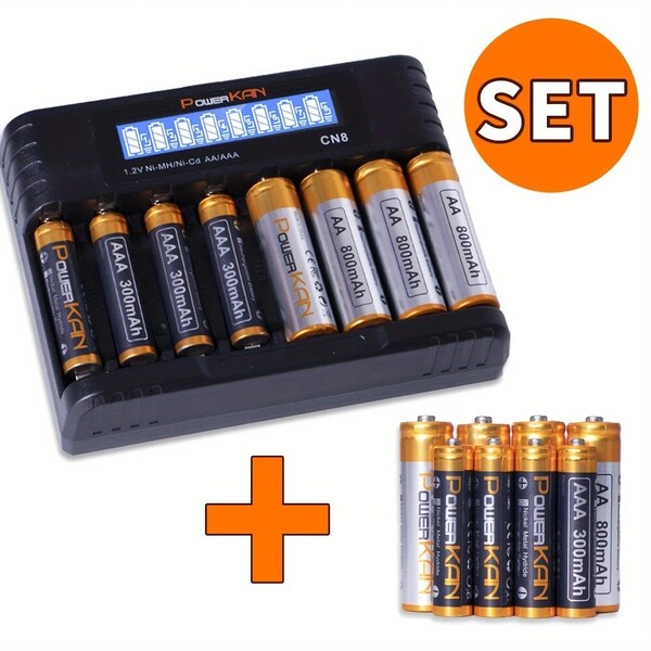 【未開封品】PowerKAN 8ポート ニッケル水素充電器 単三単四対応 ニッケル水素電池8本付き