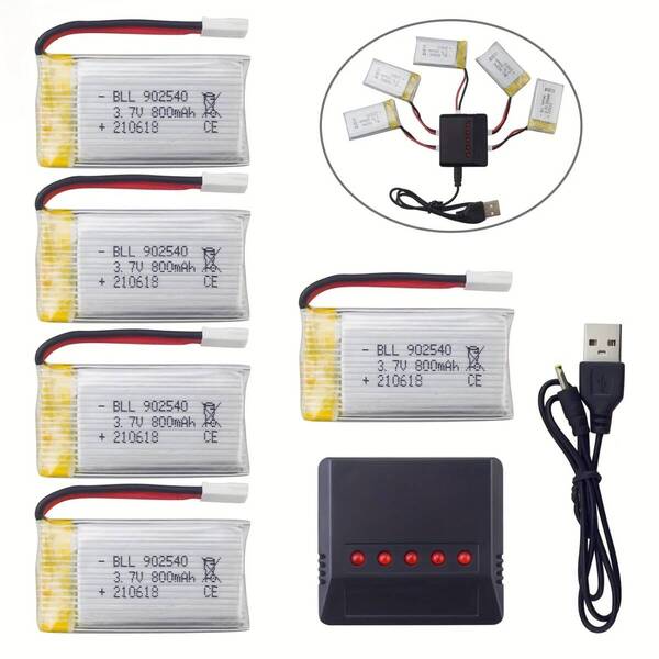 Lipoバッテリー 902540 3.7V 800mAh 5個セット ドローン等 バッテリー充電器付き