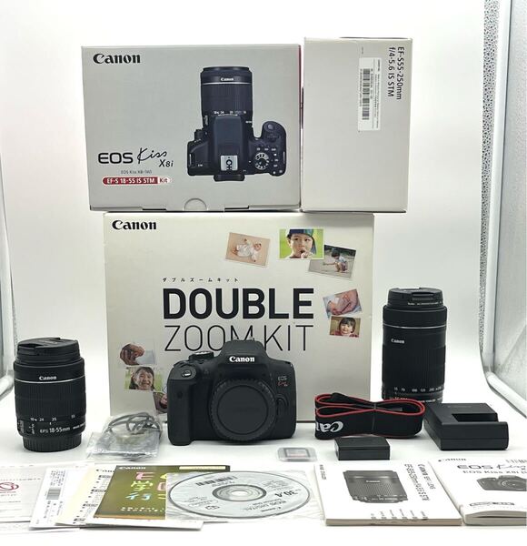 送料無料 Canon キヤノン EOS Kiss X8i デジタル一眼レフカメラ レンズ2点 ダブルズームキット 動作確認済