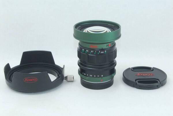 ★実用良品★Kowa コーワ PROMINAR プロミナー 8.5mm F2.8 マイクロフォーサーズ グリーン カーキ フード付き♪