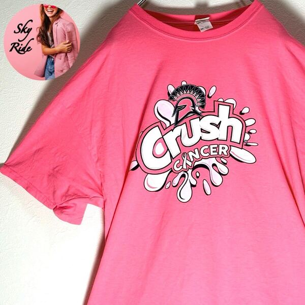 FRUIT OF THE LOOM フルーツオブザルーム Crush Cancer メンズ ビッグシルエット Tシャツ ピンク 2XL 古着 #SB0120