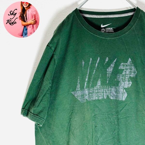 NIKE ナイキ グラフィックロゴプリント メンズ ビッグシルエット Tシャツ グリーン 2XL 古着 #SB0135