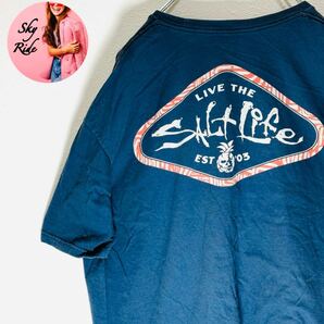 SALT LIFE ソルトライフ LIVE SALTY メンズ ビッグシルエット Tシャツ 胸ポケット ブルー XL 古着 #SB0136