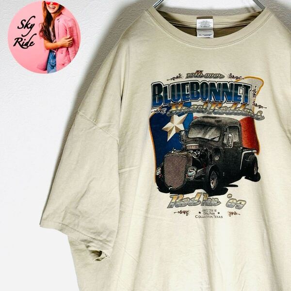GILDAN ギルダン BLUEBONNET RODIN メンズ ビッグプリント ヴィンテージ Tシャツ クリーム ビッグシルエット 3XL 90's 古着 #SB0137