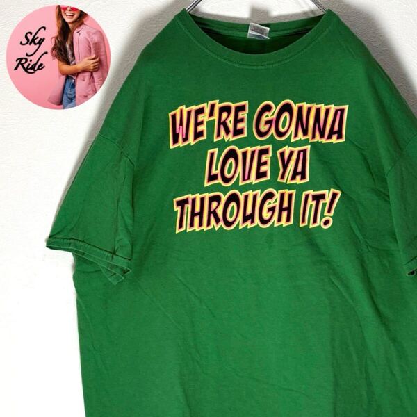 GILDAN ギルダン WE'RE GONNA LOVE YA メンズ 00s 英字ビッグプリント ヴィンテージ Tシャツ グリーン XL 古着 #SB0155