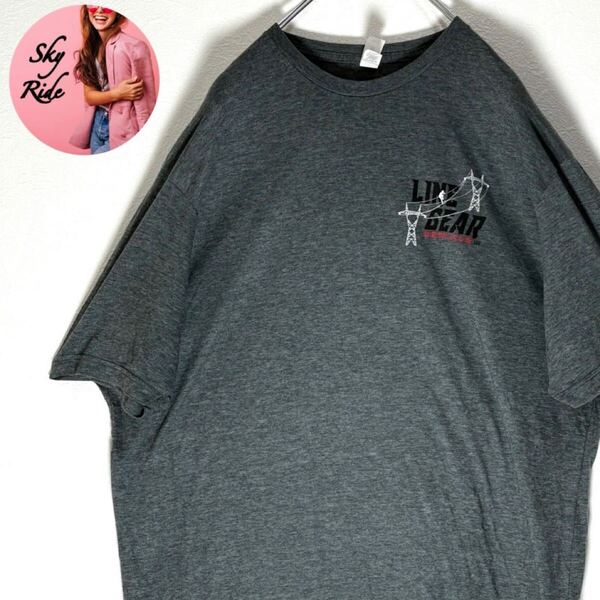 Tultex タルテックス LINE GEAR 企業ロゴ 胸ロゴ メンズ ビッグシルエット Tシャツ グレー 2XL 古着 #SB0162
