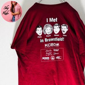 【美品】GILDAN ギルダン KCBDニュース メンズ 10s ビッグプリント Tシャツ レッド XL 古着 #SB0185