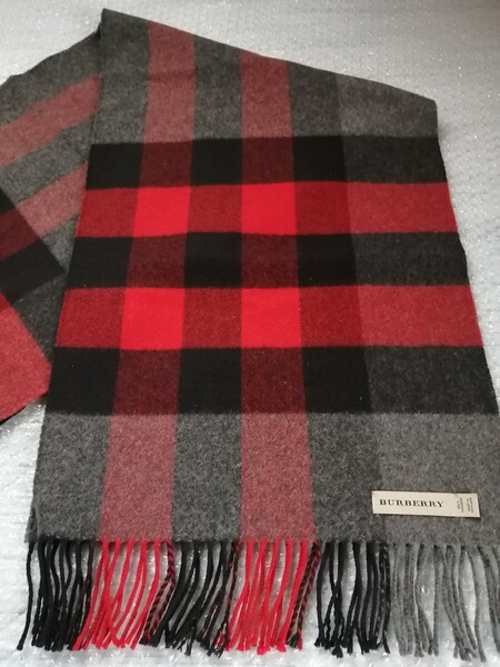 BURBERRY バーバリー マフラー ストール スカーフ ショール 大判 カシミヤ100% GIANTチェック柄 グレー&レッド 送料無料!