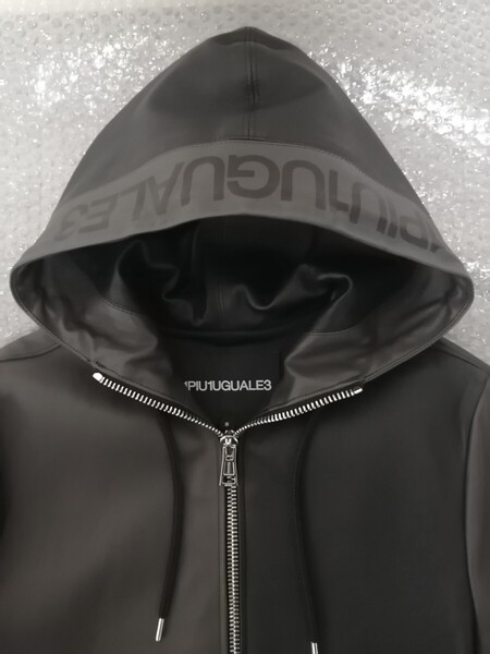 【定価35万円超・未使用タグ付き】1piu1uguale3 ウノピュウノウグァーレトレ ラムレザーパーカー クレイジーカラー サイズ3 黒&灰