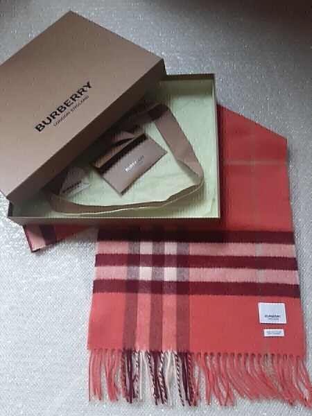 BURBERRY バーバリー マフラー ストール スカーフ ショール カシミヤ100% 未使用に近い サーモンピンク 送料無料!