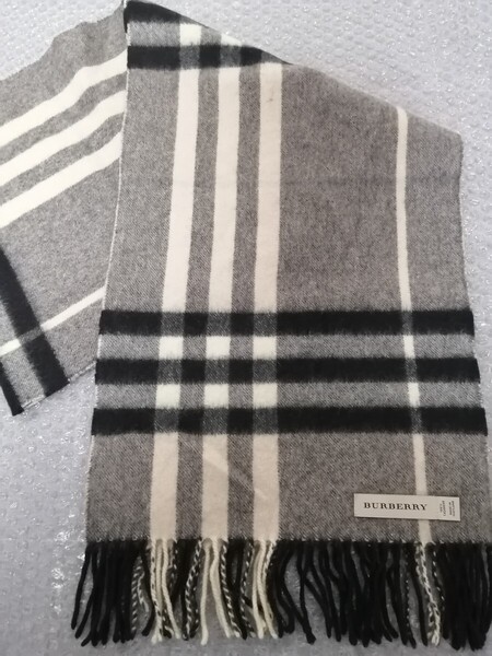 BURBERRY バーバリー マフラー ストール スカーフ ショール カシミヤ100% 送料無料! グレー&ホワイト&ブラック 灰白黒
