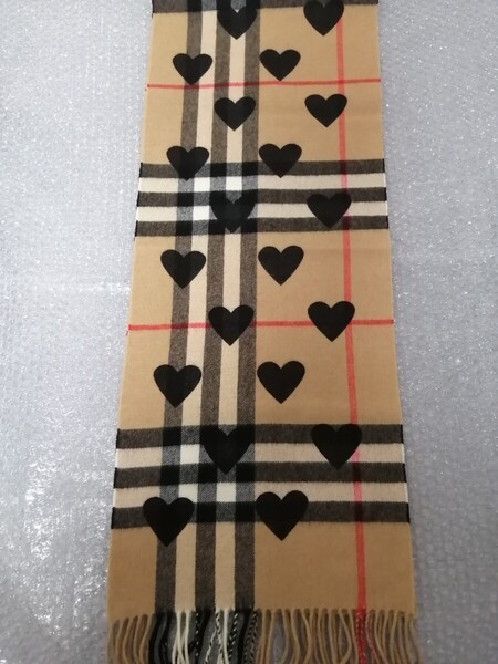 BURBERRY バーバリー マフラー カシミア100% キャメル ブラックハート リバーシブル ストール スカーフ ショール 極美品!
