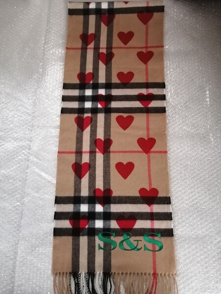 BURBERRY バーバリー マフラー ストール スカーフ ショール カシミヤ100% キャメル&レッドハート S&Sイニシャル刺繍 送料無料