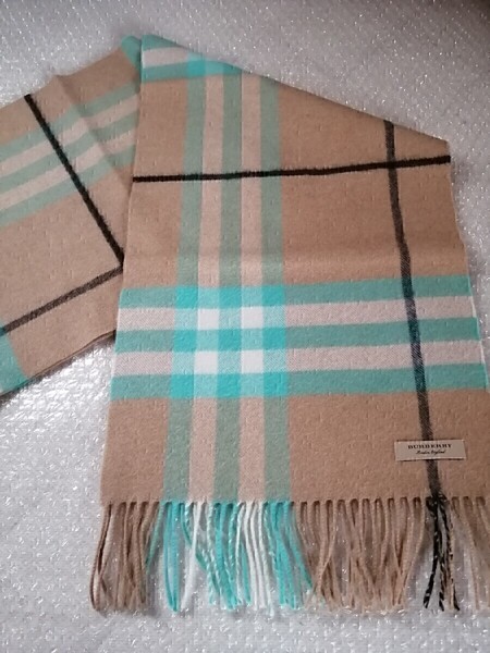 BURBERRY バーバリー マフラー ストール スカーフ ショール カシミヤ100% 送料無料! キャメル&ターコイズブルー