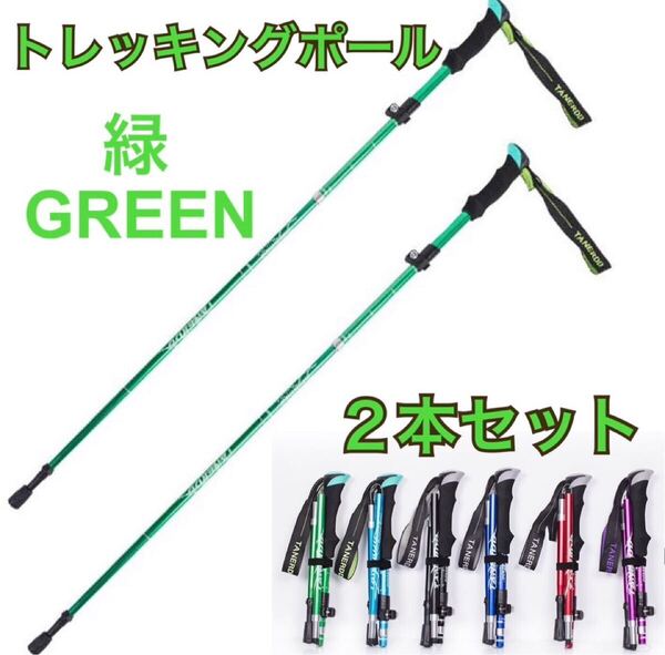 緑 2本セット トレッキングポール ステッキ アウトドアストック 杖 登山 リハビリ ウォーキング 折り畳み かばん収納 軽量 コンパクト