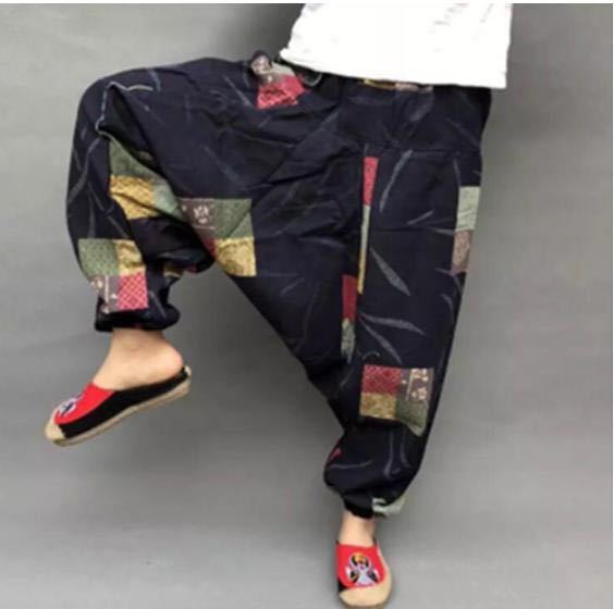 新品 アジアン エスニック サルエルパンツ アラジンパンツ カジュアルパンツ ダンス ヨガ メンズ レディース ネイビー