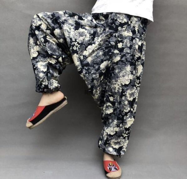 新品 ボタニカル フラワー アジアン エスニック サルエルパンツ アラジンパンツ ダンス ヨガ ウエストゴム メンズ シンプル