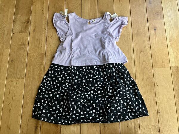 新品 女の子 キッズ オープルショルダー ワンピース 110センチ 小花柄