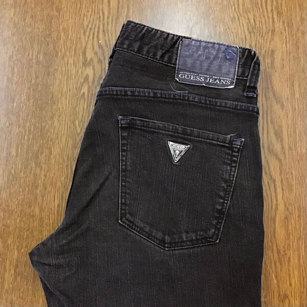 【GE025】GUESS JEANS 30 ブラック ジーンズ ジーパン デニムパンツ ストレッチ生地 メンズブランド古着 ゲスジーンズ 送料無料