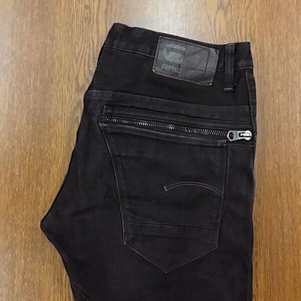 【GE053】G-STAR RAW W34 L34 ブラック 立体裁断 ジーンズ ジーパン デニムパンツ ストレッチ生地 ブランド古着 ジースターロウ 送料無料
