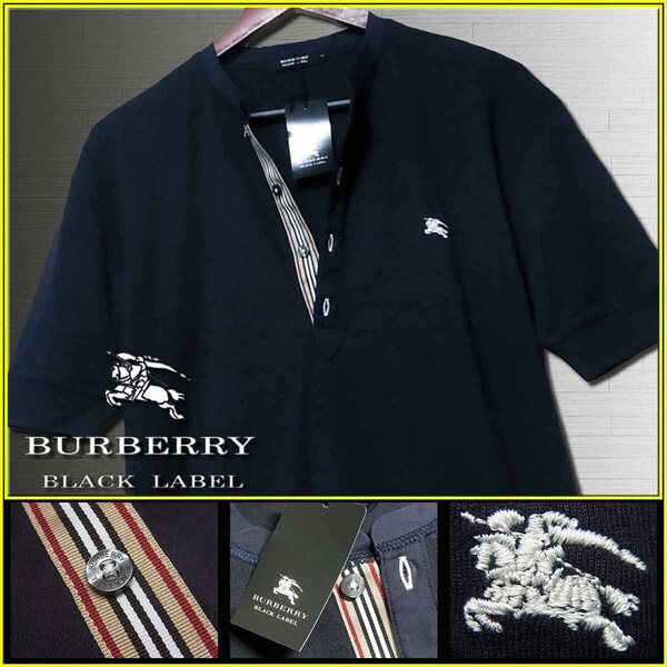 幻の新品タグ付!Lサイズ!前立ノバチェックライン ヘンリーネック カットソー▼バーバリーブラックレーベル BURBERRY BLACK LABEL