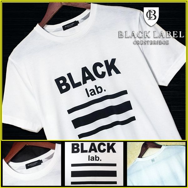 美品!大人気L!BIGブランドロゴ ホワイト Tシャツ BLACK lab. 日本製▼ブラックレーベルクレストブリッジ CRESTBRIDGE バーバリー