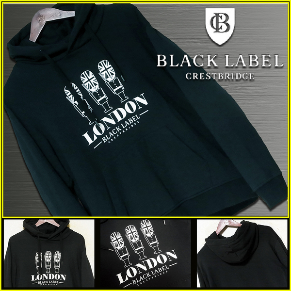 LIMITED!大人気M~Lサイズ!UNION JACK×ブランドロゴ ブラック パーカー▼ブラックレーベルクレストブリッジ CRESTBRIDGE バーバリー