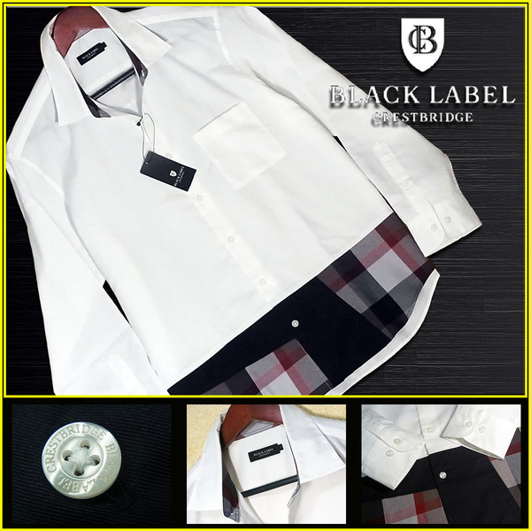 定価2.75万!新品タグ付!L~LL!パッチワークデザイン ホワイト シャツ▼ブラックレーベルクレストブリッジ CRESTBRIDGE バーバリー