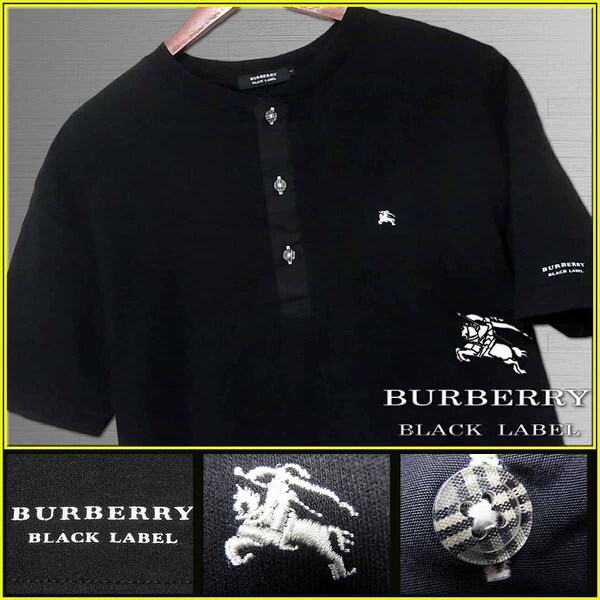 希少L!極上傑作!ノバチェックボタン&ナイト刺繍 ヘンリーネック カットソー▼バーバリーブラックレーベル BURBERRY BLACK LABEL