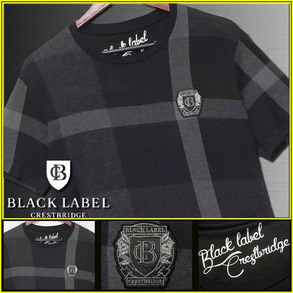 美品!大人気L!BIGエンブレム ラージスケールチェック Tシャツ 半袖▼ブラックレーベルクレストブリッジ CRESTBRIDGE バーバリー