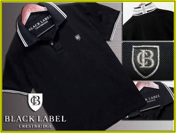 希少L!極上の逸品!UNION JACK&エンブレム ブラック ポロシャツ▼ブラックレーベルクレストブリッジ CRESTBRIDGE バーバリー