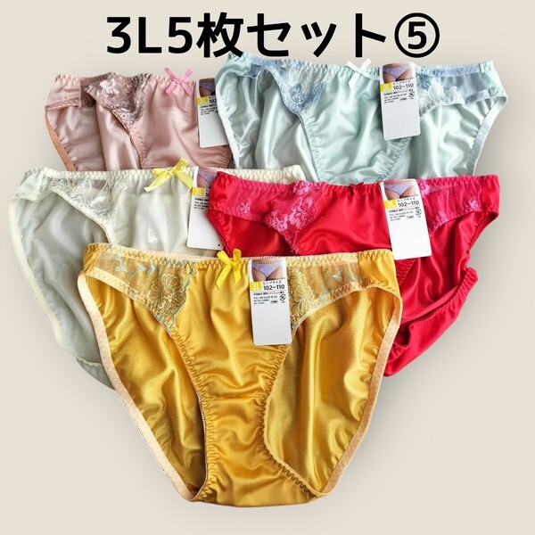 3Lショーツ5枚セット⑤ レディース パンツ ヒップ102cm〜110cm 新品未使用 トリコットショーツ 大きめ