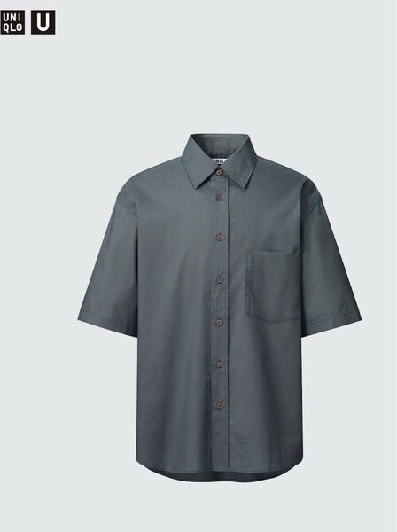 新品未使用 タグ付 S 24ss ダークグレー オーバーサイズシャツ 5分袖 UNIQLO U ユニクロユー 半袖シャツ チェック カーキ ルメール GRAY