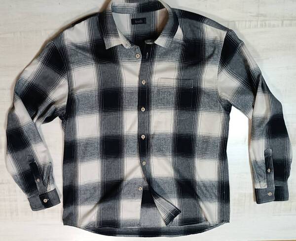 ★送料無料!! 極美品 truth 80-90年代 長袖チェックシャツ ブロックチェック Mサイズ 黒白 開襟シャツ