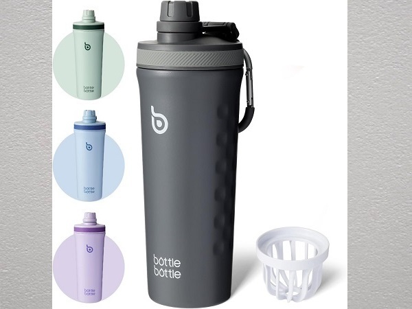 BOTTLE BOTTLE プロテインシェイカー 800ml 大容量 ステンレス水筒 グレー 新品 シェーカーボトル 真空断熱 広口 洗いやすい メモリ付