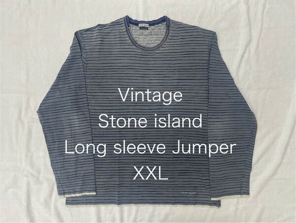 ストーンアイランドStone island 長袖 Tシャツ ボーダー カットソー ロンT Italyビンテージvintage ダメージXXL XLボロ トップスLシャツ