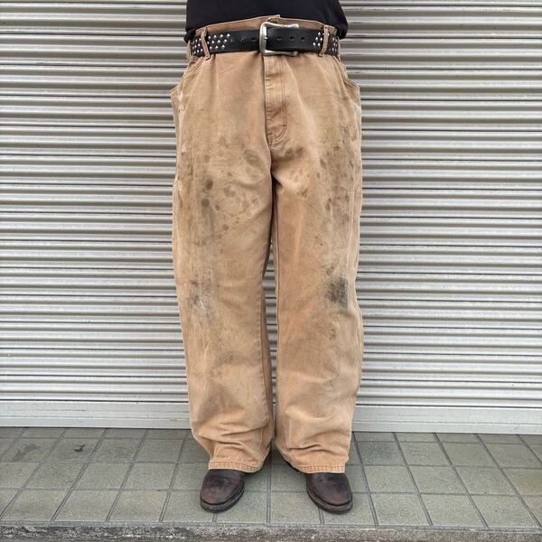雰囲気抜群 00s デッキーズ ダックパンツ dickies ワークパンツ ブラウン コットン ペインター ダック地 ヴィンテージ XL カーハート