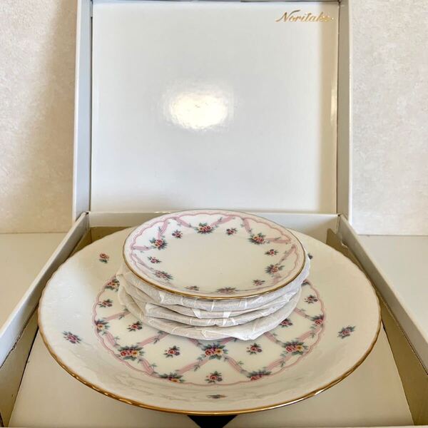 未使用 ノリタケ Noritake コンテンポラリー Contemporary パーティーセット 大皿 1枚 取り皿 5枚 花柄 金彩 洋食器 デザート皿 プレート