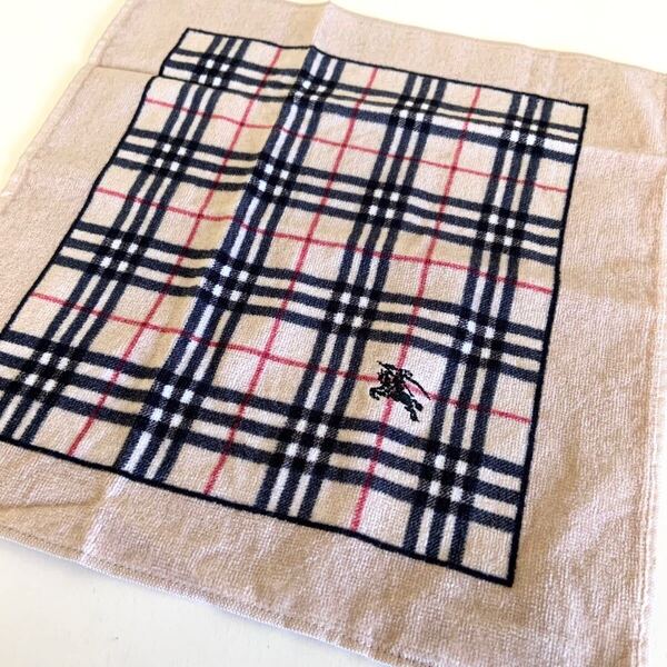 未使用 バーバリー BURBERRY タオル ハンカチ ノバチェック ロゴ ホースマーク刺繍 約30.5×31.5cm 綿100% 日本製 ハンドタオル 西川産業