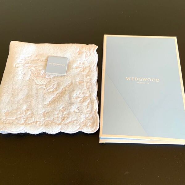 未使用 WEDGWOOD ウェッジウッド ミニタオル ハンカチ 2枚セット 刺繍 ライトブルー コットン 綿100% レディース ハンカチ まとめ売り