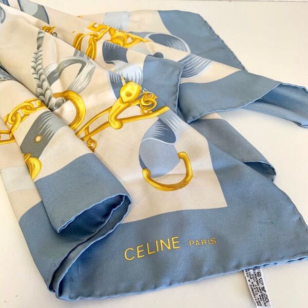 セリーヌ CELINE 大判 シルク スカーフ シルク100% 総柄 約85×86cm レディース