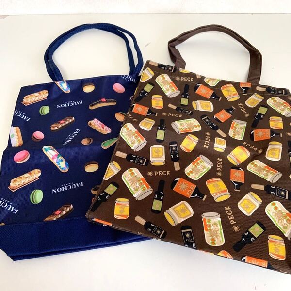 未使用 FAUCHON PARIS フォション PECK ペック 高島屋 オリジナル トートバッグ 2点セット 非売品 スイーツ柄 バッグ かばん エコバッグ